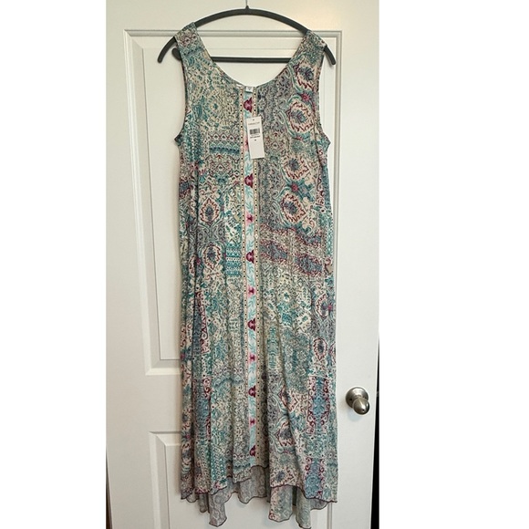 Coldwater Creek Dusty Aqua Blue Multi Color Print Maxi Dress Lined NWT Medium - Picture 1 of 11